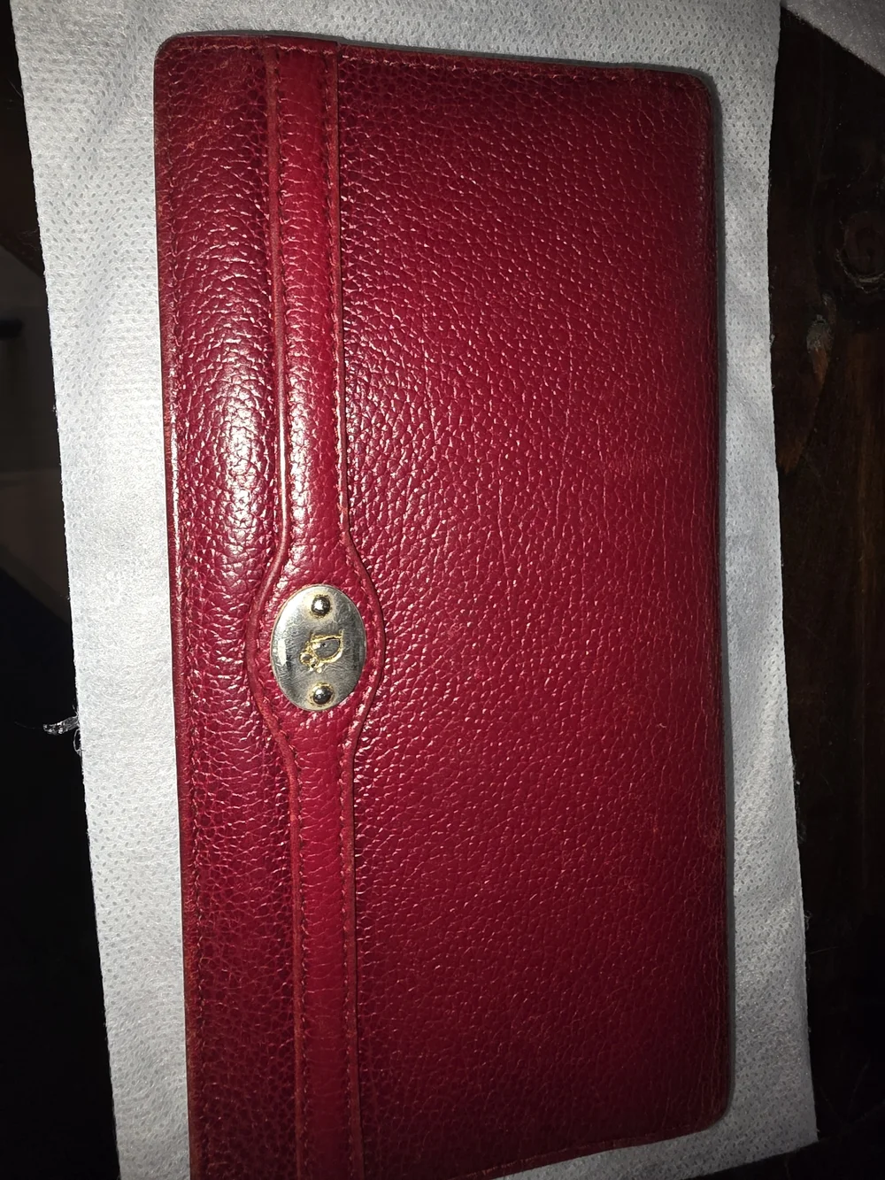 Dior Red Leather Clutch Wallet with Gold Hardware
